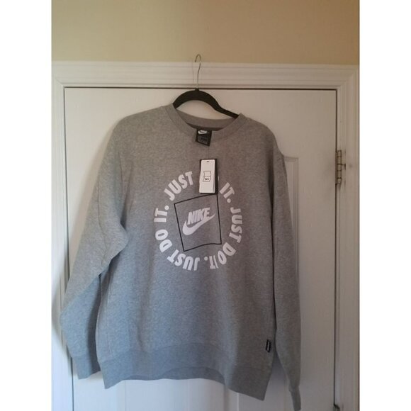 𝅺nike Just Do It Fleece Crew Men's Dark Grey Heather Sweatshirt - Picture 2 of 12